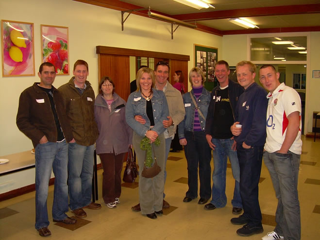 The boys and their partners - L-R: Anthony, Ian Thomas and Sophia, Tracey and Jonathan, Elinor and Martin, John Ruell and Drac